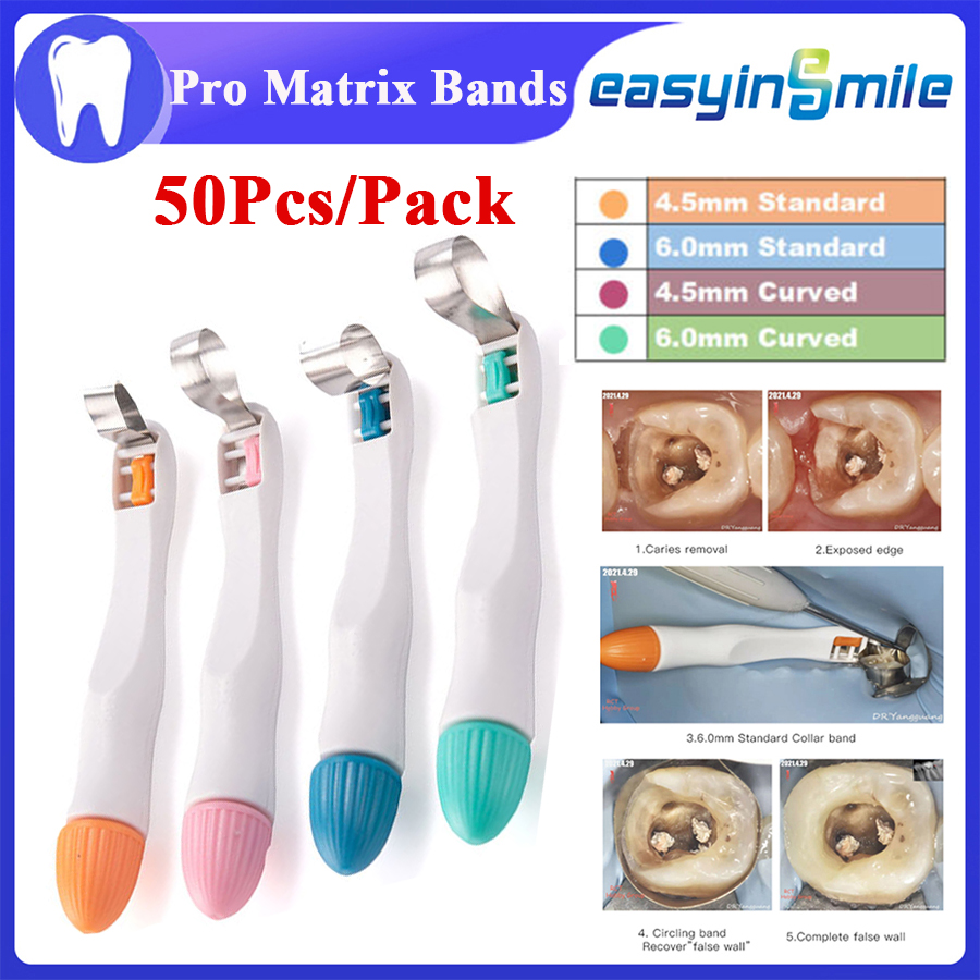 Best of 10Pc / 50Pc EASYINSMILE Dental Pro Matrix Bands Pre Formed Sectional Contoured Matrice Bands Curved&amp;Standard Adjust Holder 4.5 / 6mm Reviews & Tips