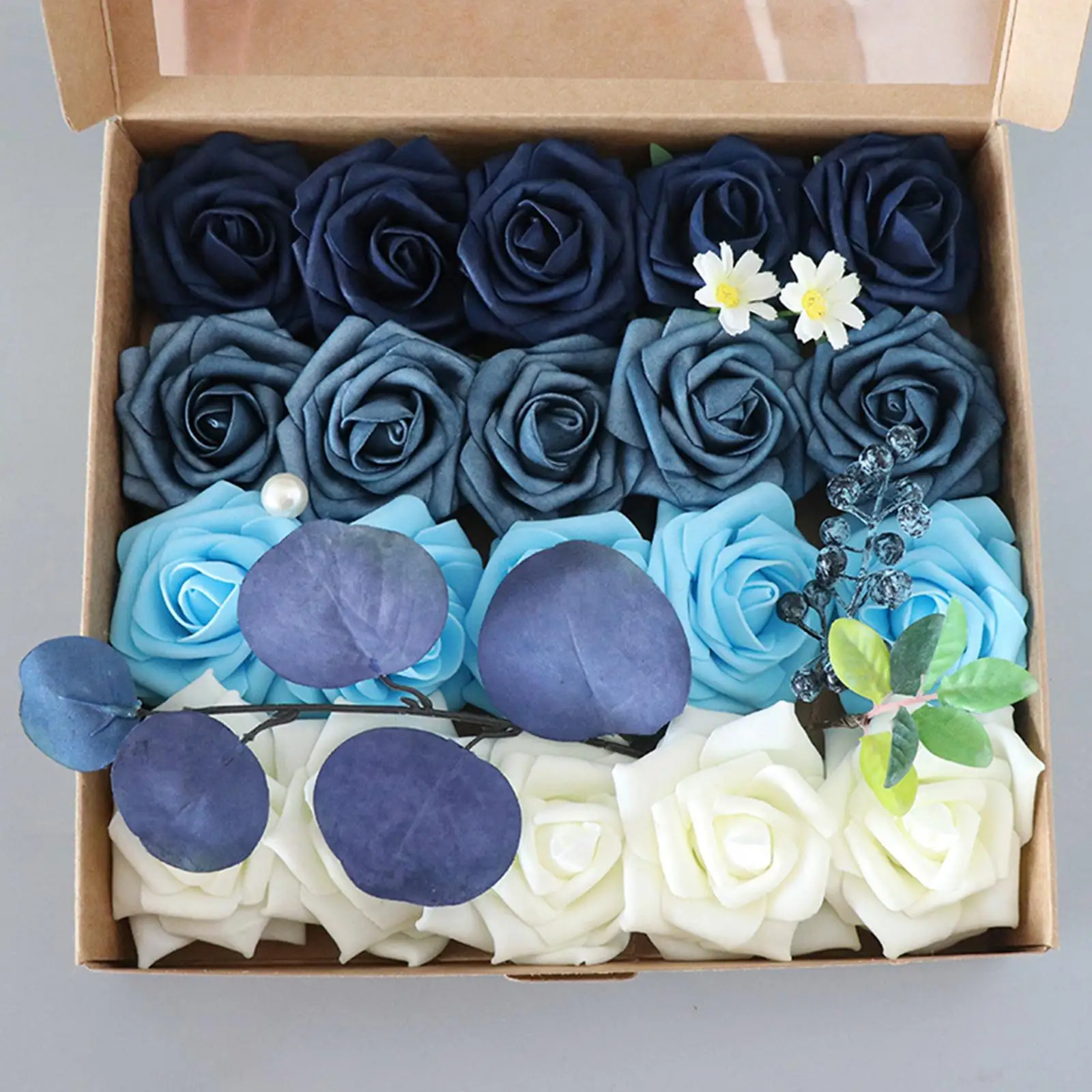 Lifelike Artificial Flowers Box Multiple Use DIY Fake Flower Silk Roses for Home Ornament Centerpieces Wedding Table Chair Decor