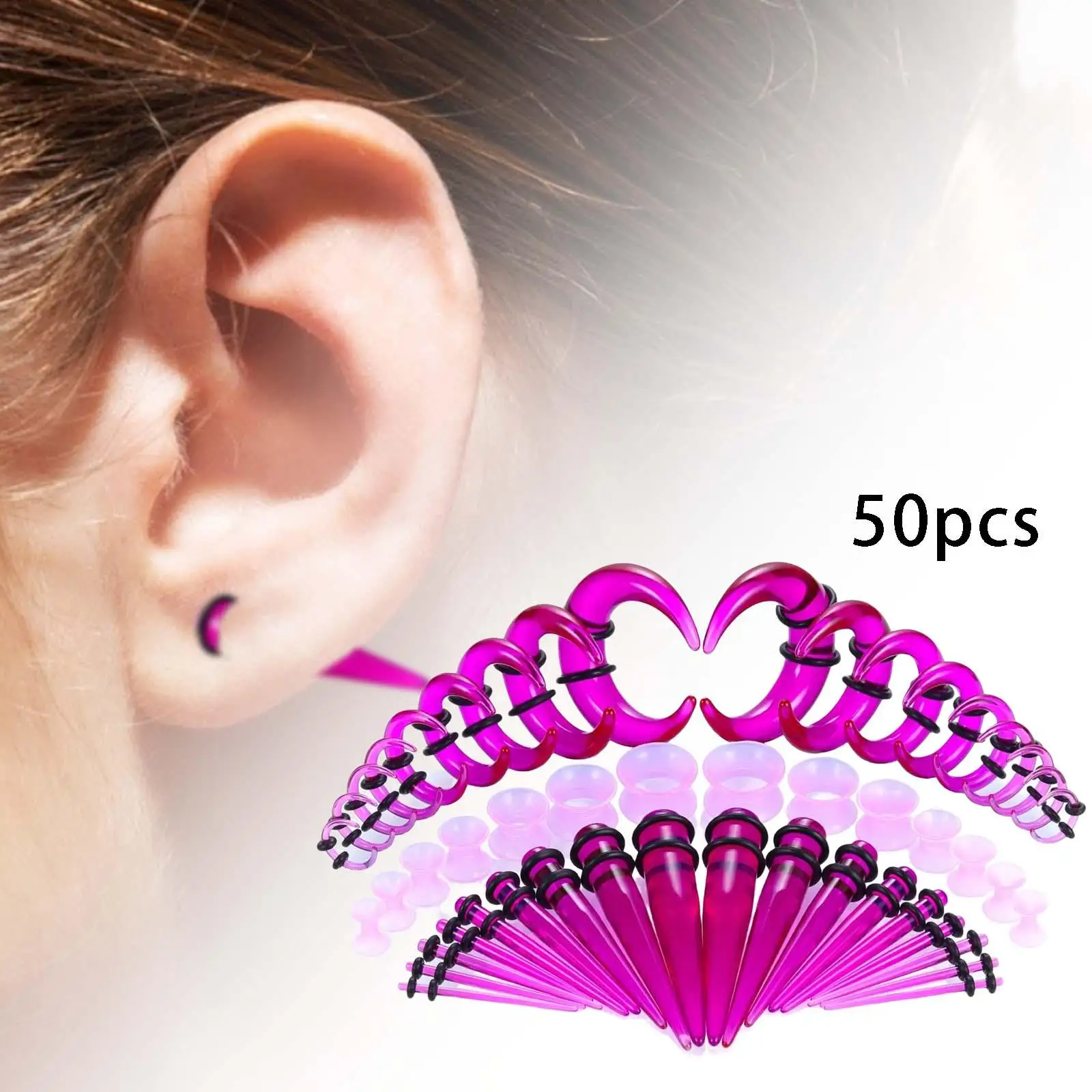 50Pcs Ear Gauge Stretching Kit Stretching Ear Stretchers Expanders Kit Ear Gauges Plugs Kit Expander Piercing Body Jewelry Adult