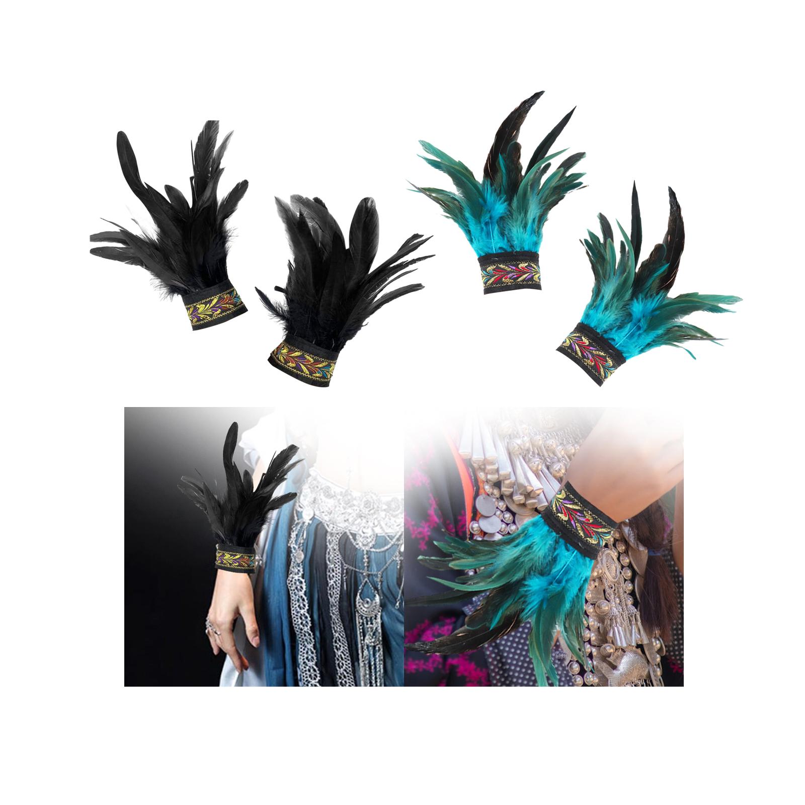 Feather Wrist Cuffs, Feather Gloves Cuff Arm Cuff Detachable Feather Lace Bracelets Floral Wristband for Cosplay Costume Prop