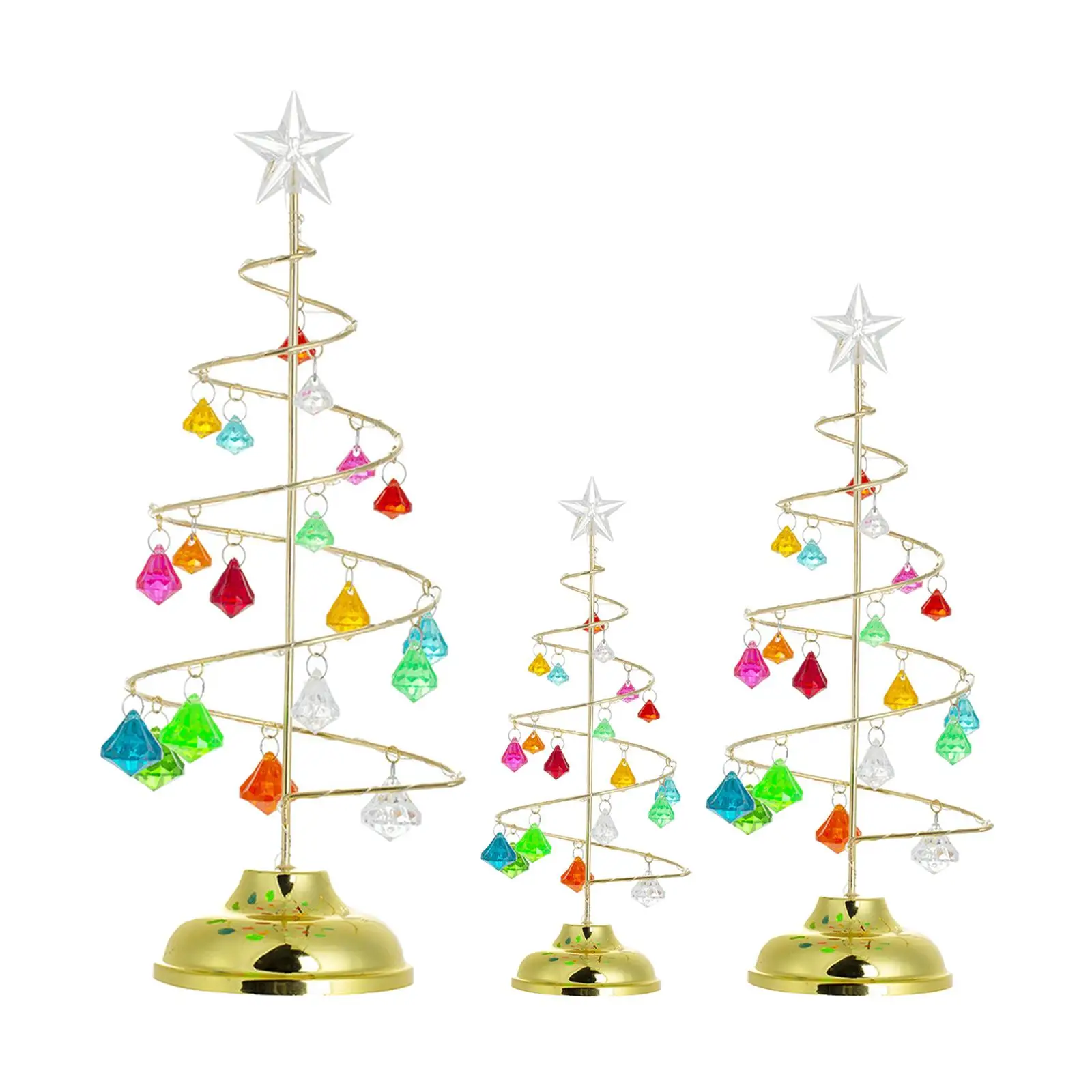 Christmas Tree Battery Powered with Glittering Star Topper Metal Stand Holiday Home Centerpiece Creative Gift Ornament