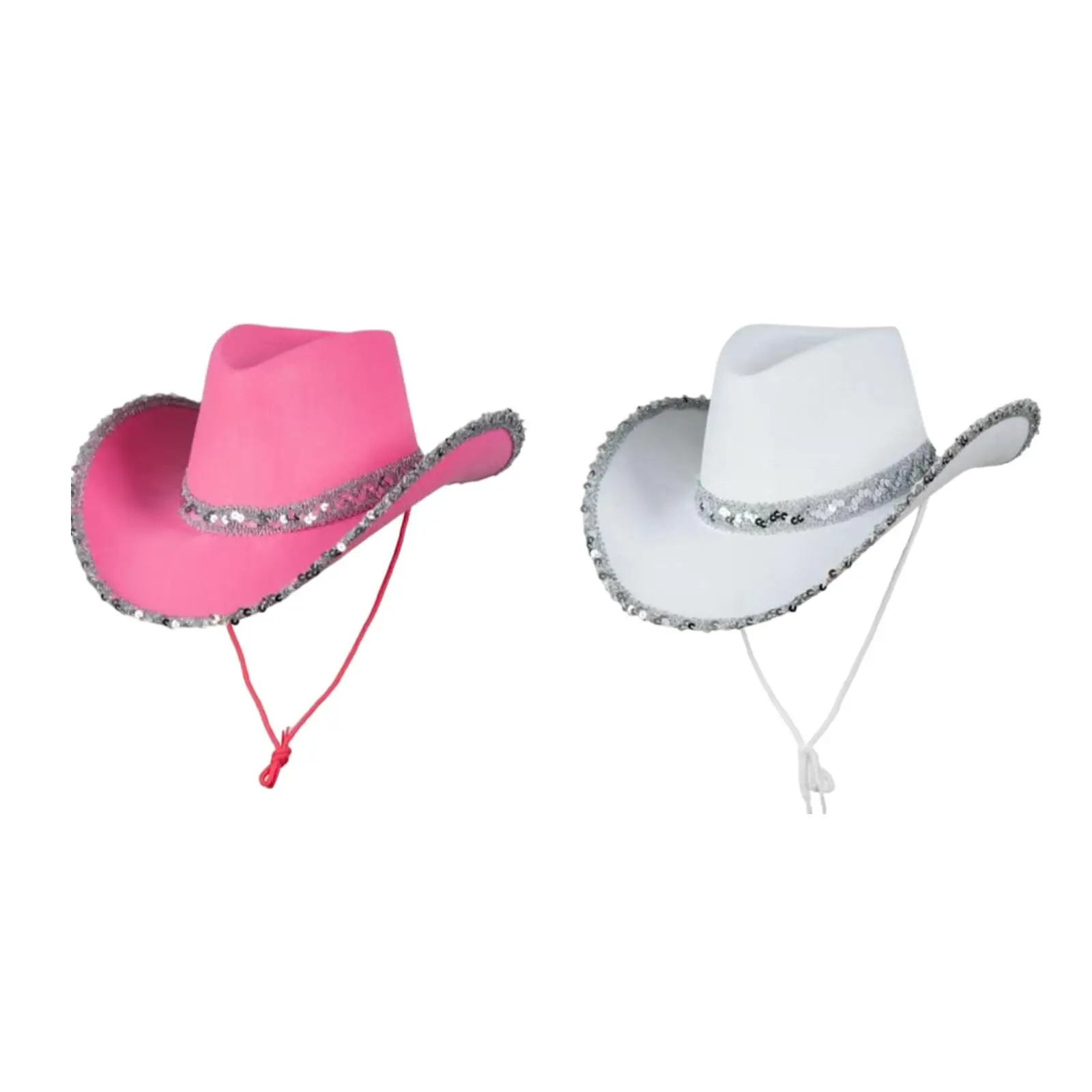 Western Women Cowboy Hat Wide Brim Sequin Edge Sunhat Cowgirl Hats for Engagement Party Wedding Fancy Dress Costume Role Play