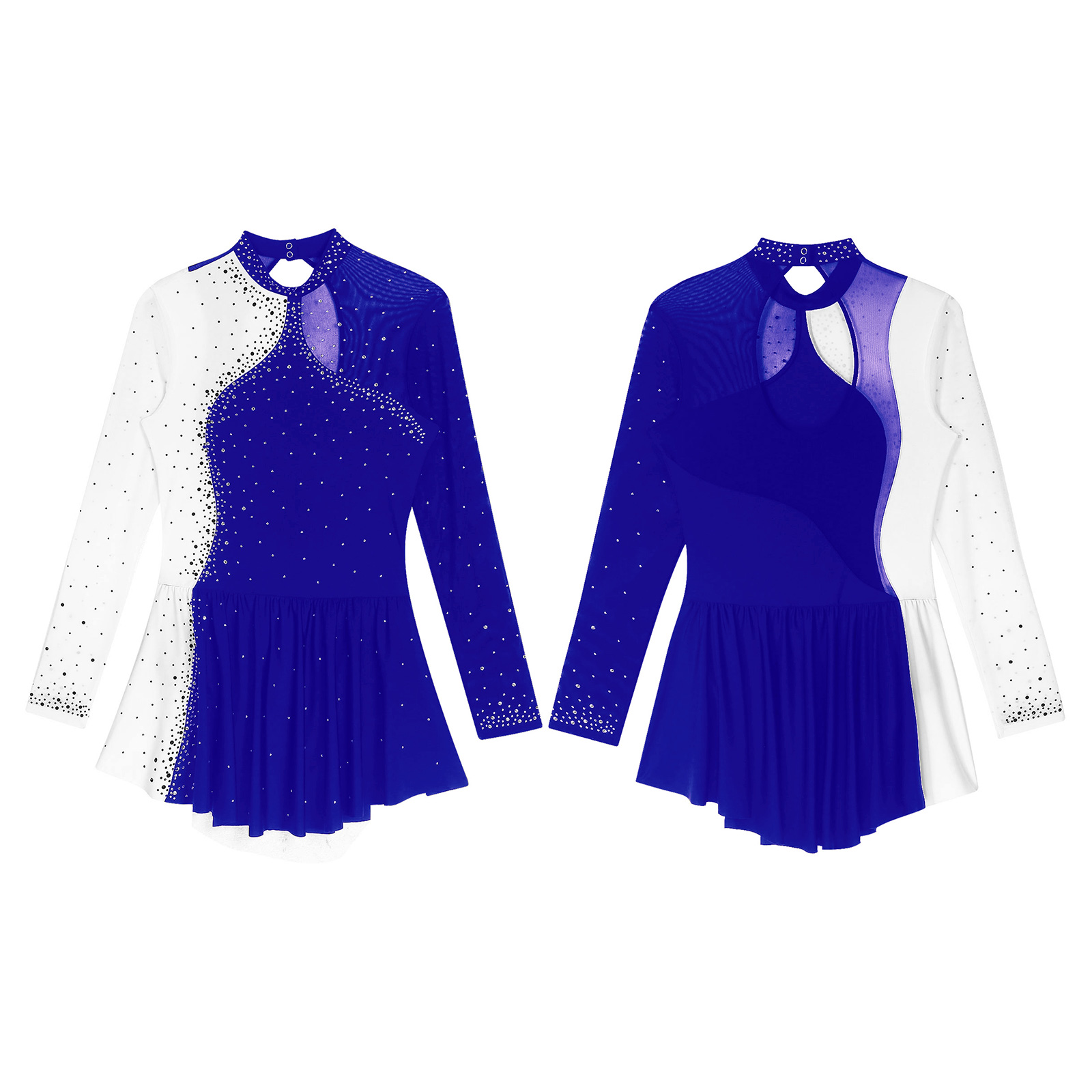 Frauen Eiskunstlauf Leistung Kostüm Ballett Gymnastik Lyrical Dance Dancewear Langarm Strass Mesh Trikot Kleid – Detail 15