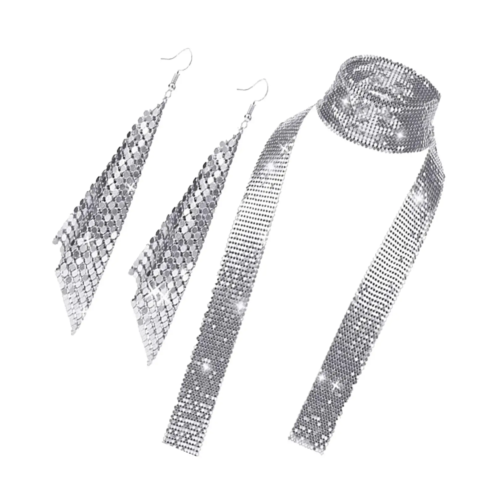 Glitter Tie Shawls Long Tassels Dangle Earrings Metal Sequins Neck Tie Scarf for Daily Wear
