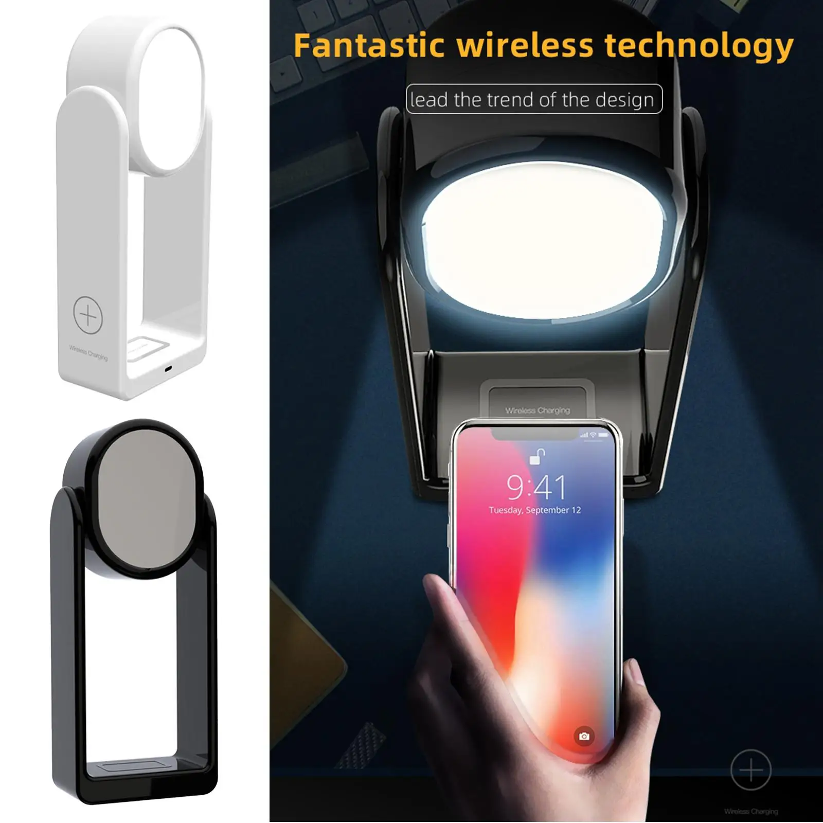 3 in 1 Desk Lamp with Wireless Charger & Makeup Mirror, 3 Brightness Level Dimmable, Touch Control Fast-Charging