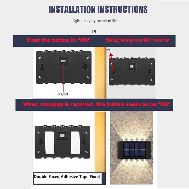 1~4Pack Solar Wall Lights Outdoor 16LED Waterproof Lamp Up And Down Convex Lens Lighting For Garden Landscape Balcony Decoration