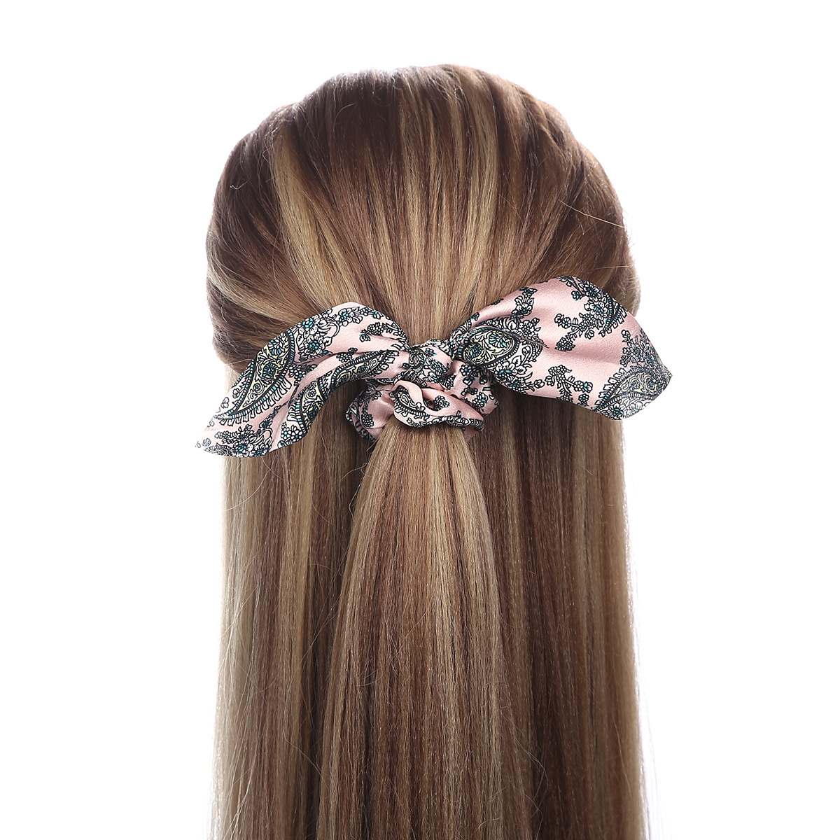 Frauen Seide Scrunchies Elastische Haargummis Kaninchen Ohren Floral Leopardenmuster Haarband Pferdeschwanz Haar Seile Mädchen Zubehör – Detail 4