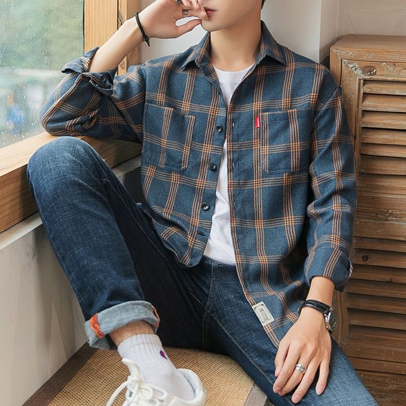 Long Sleeve Men's Shirt and Blouse Cargo Clothes with Pocket Plaid Male Top Luxury Button Aesthetic Sleeves Fashion 2024 Vintage