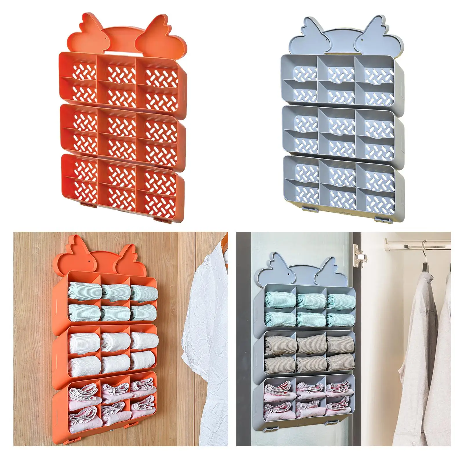 Socks Underwear Storage Hanging Stackable Separated 18 Compartments Divider Wall Shelves for Home Closet Bathroom Dorm Apartment