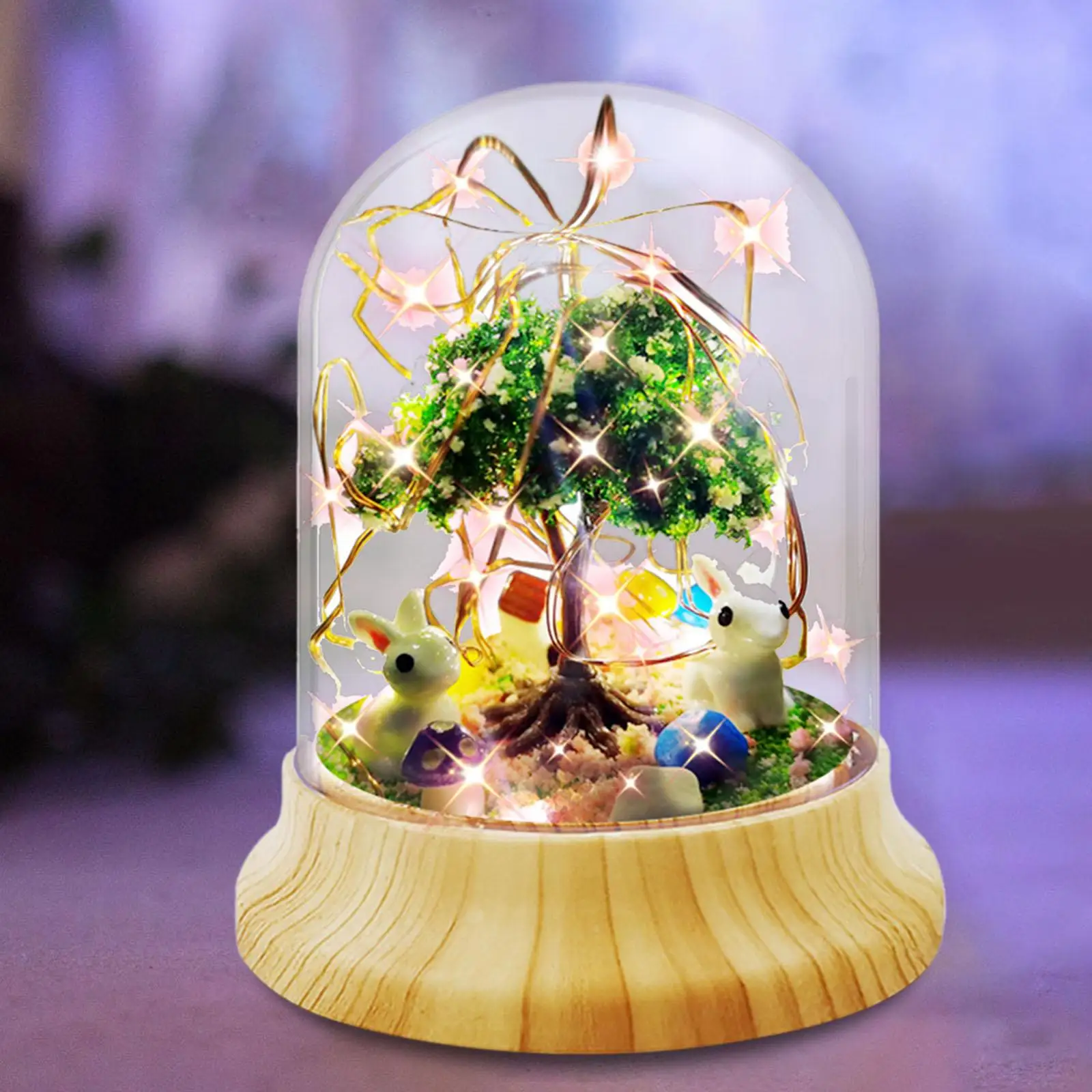 DIY Rabbit Night Light Materials Romantic Bunny Lamp Lighting Decorative Micro Landscape for Baby Room Desktop Bedroom Decor