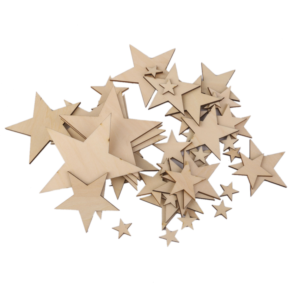 50pcs Wooden Assorted Stars Embellishment DIY Craft Cardmaking Scrapbooking