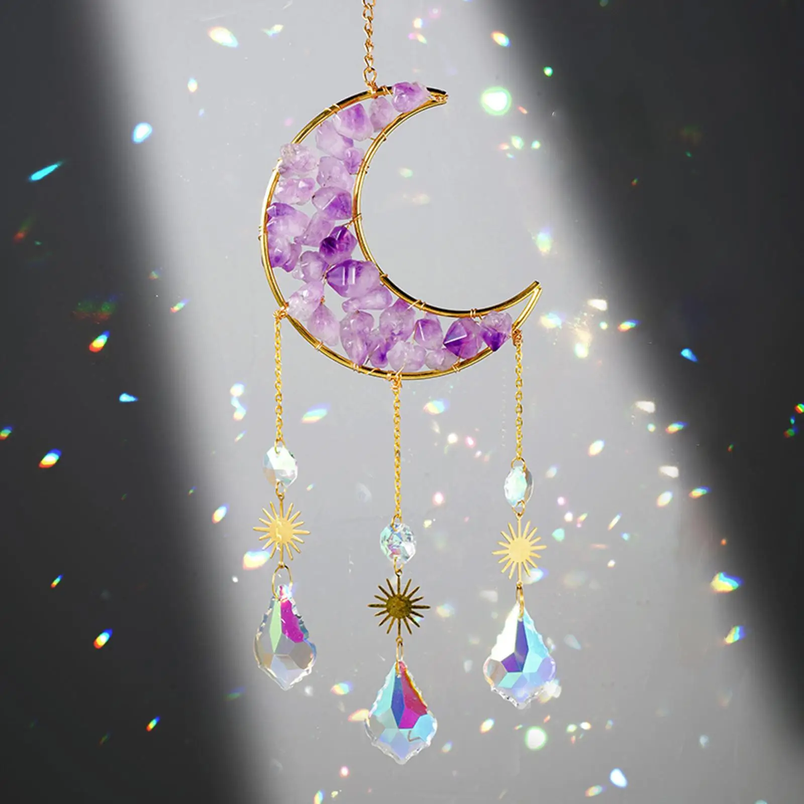 Crystal Wind Chime Moon Pendant Rainbow Maker Hanging Ornament Feng Shui for Home Window Office Decoration Gift