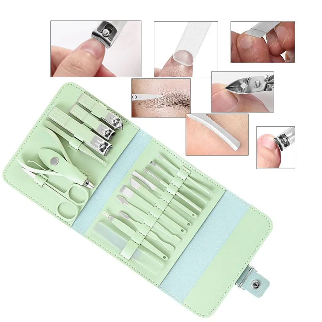 16x Portable Manicure Set Nail Clippers Stainless Steel for Travel Home
