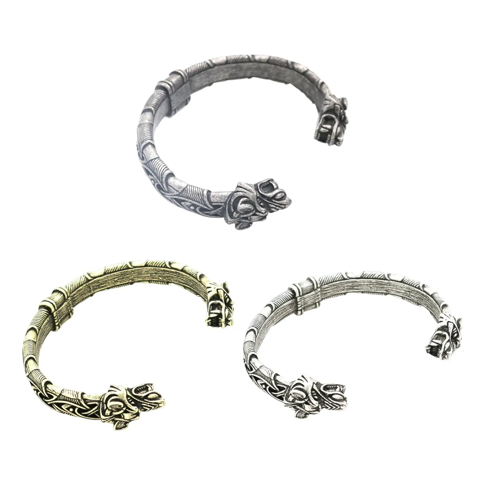Nordic Wolf Head Bracelet Talisman Jewelry Bangle Cuff Gifts Wristband Adjustable Arm Ring Viking Bracelet for Men Women
