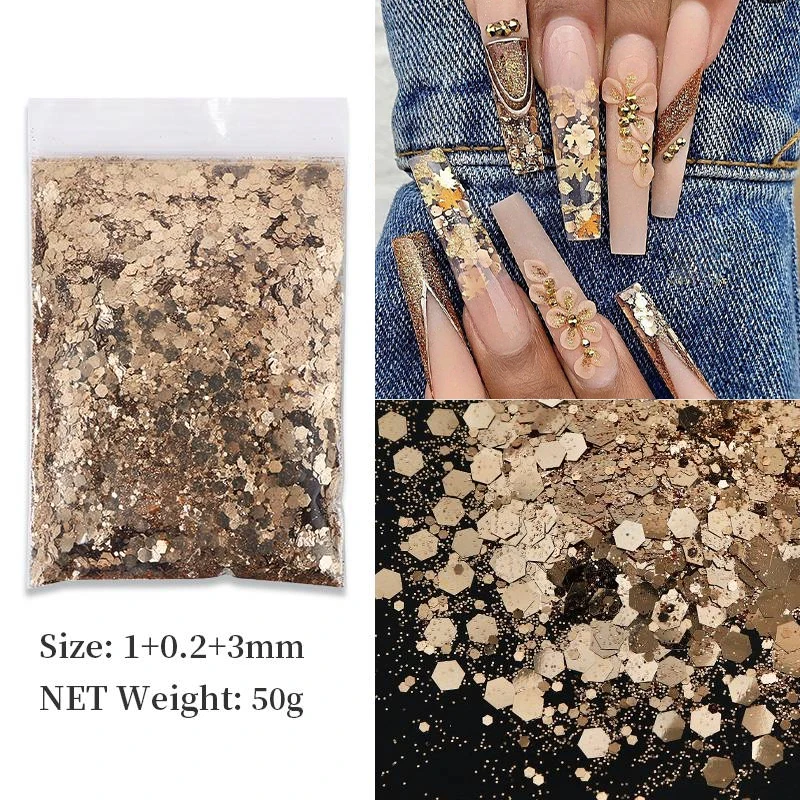 Best of 50G Chunky Glitter Nails Accessories Mixed Hexagons Sequins Rose Gold Nail Pigment Powder Nail Art Decorations Manicure Supplies Reviews & Tips - Image 2