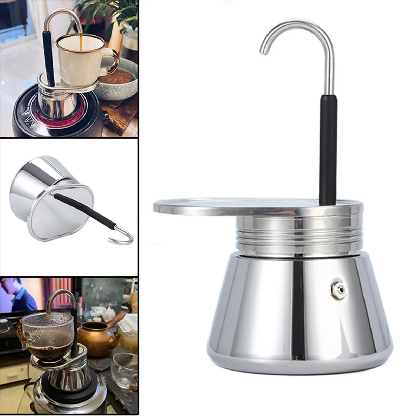 Stovetop Coffee Percolator  Stainless Steel,  Kettle Outdoor with Long Spout Silver  Operate Coffee Making DIY