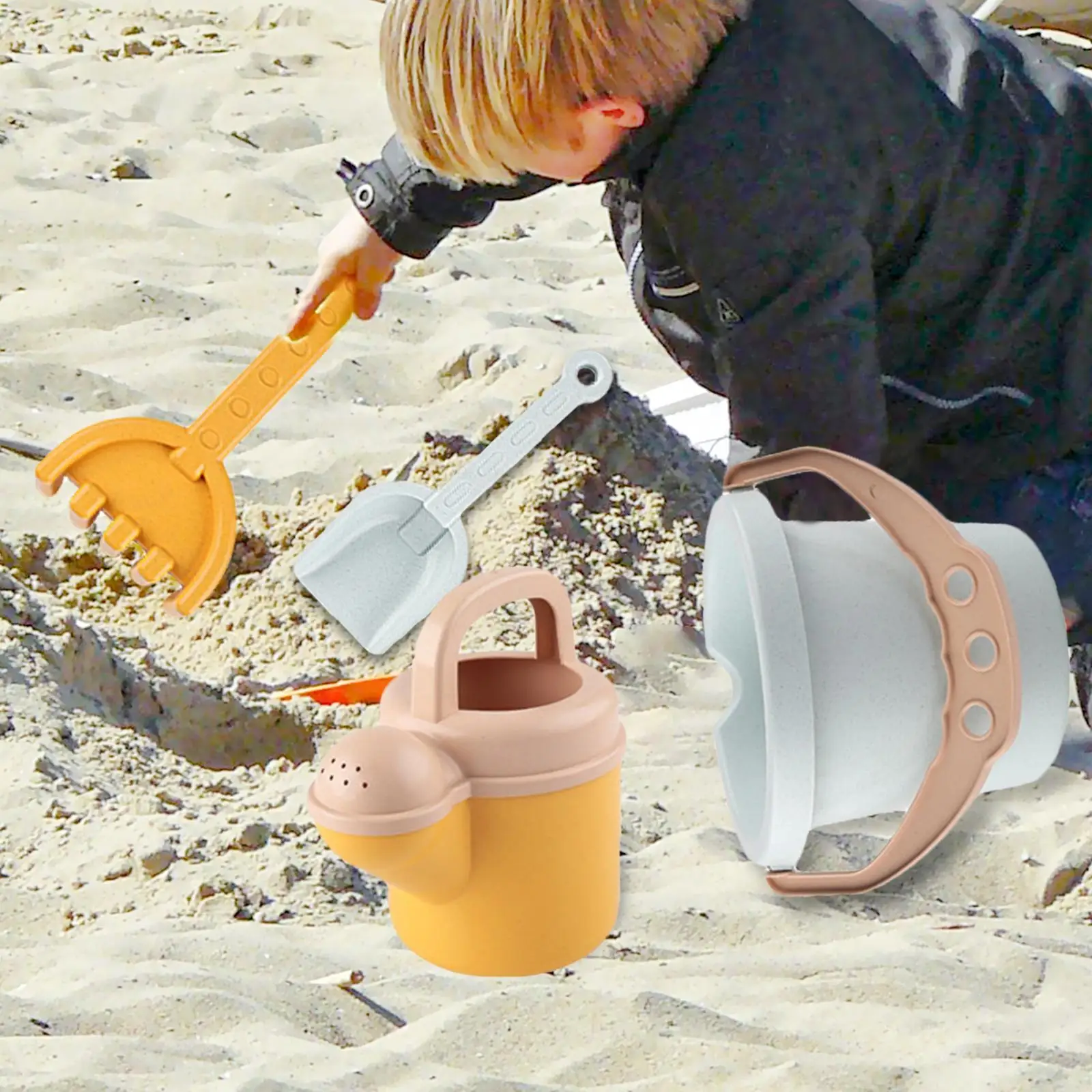 Outdoor Beach Toys Bucket Shovel Rake for Toddlers Ages 3+ Kids Boys Girls