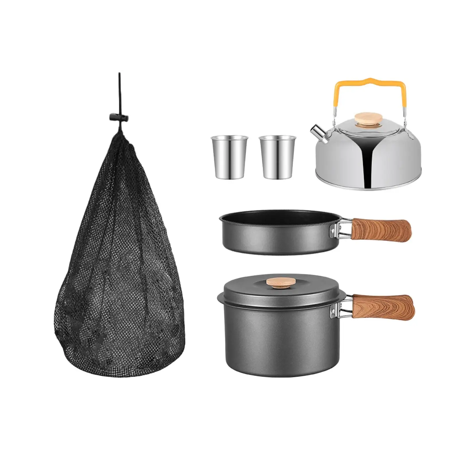 5Pcs Camping Cookware Set Camping Pot Pan and Kettle with Storage Bag Outdoor Cook Gear for Hiking Travel Equipment Supplies 