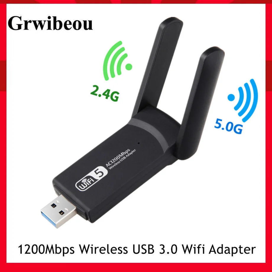 phone lan adapter Grwibeou 1200Mbps Không Dây USB 3.0 Wifi 2.4Ghz 5GHz Kép 802.11AC RTL8812BU Phát Mạng Cho laptop Máy Tính Để Bàn wifi card for pc
