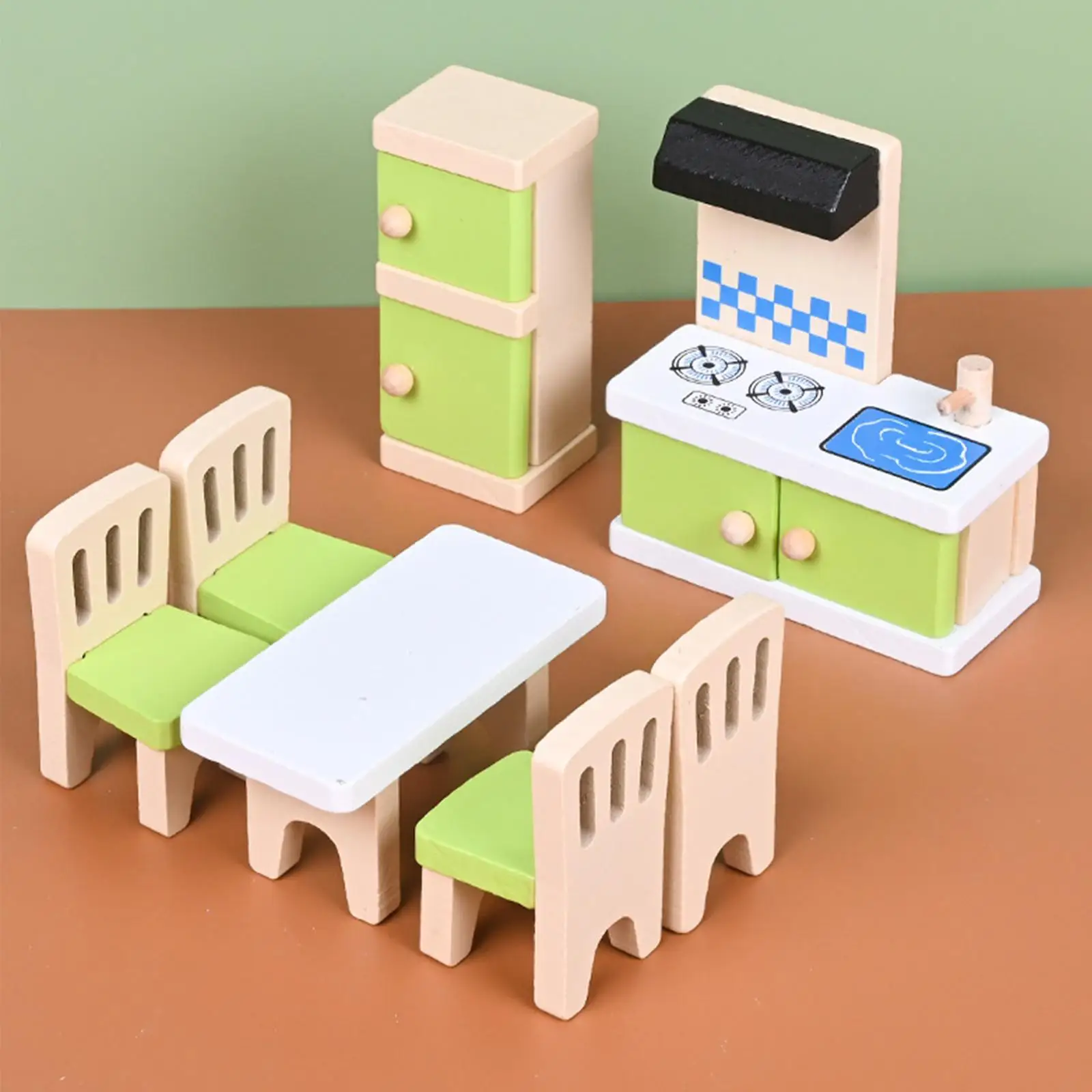 30x Dollhouse Wood Furniture Set Miniature Play Scene Model Pretend Play Furniture Toy Dollhouse Furniture Playset for Decor