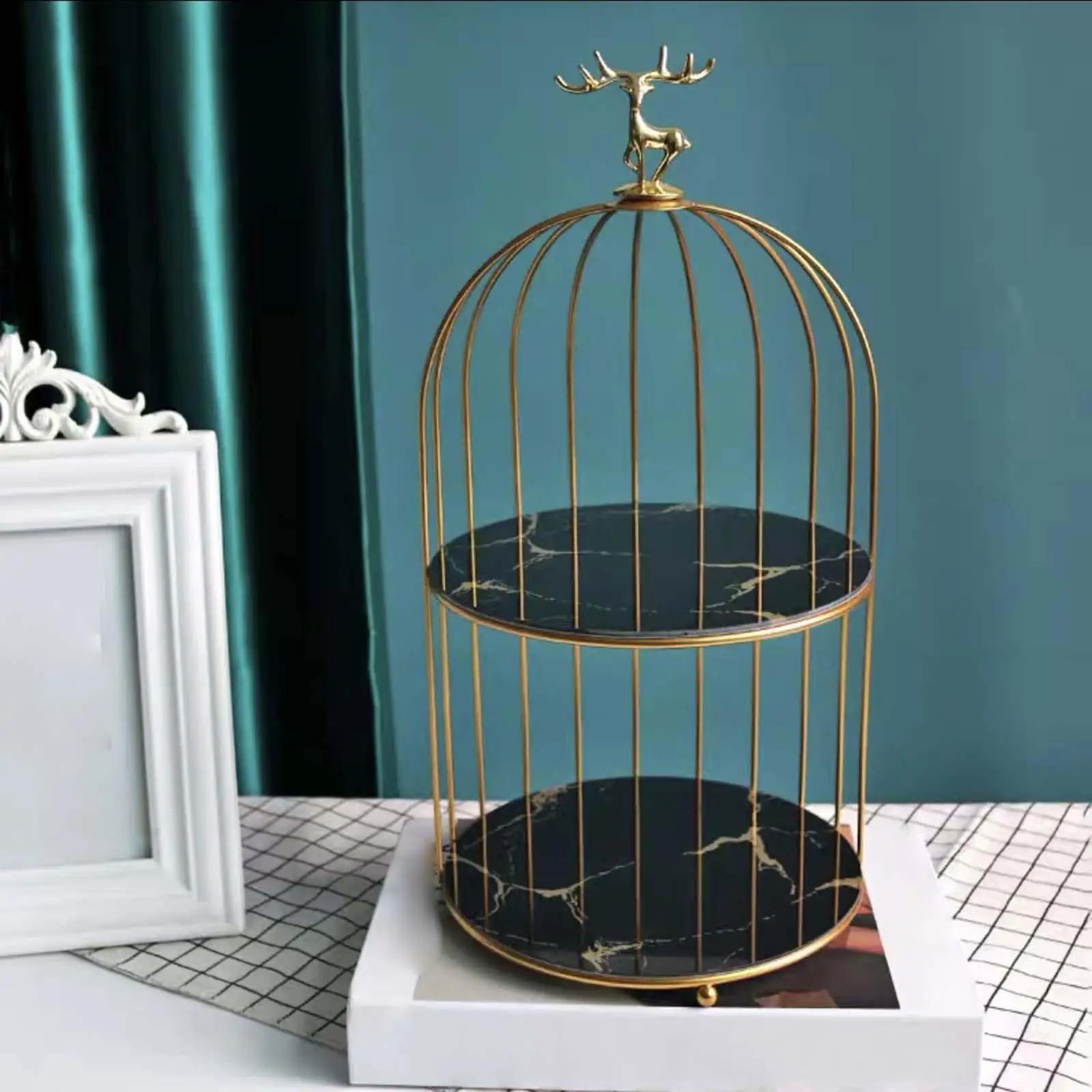 Metal Bird Cage Makeup Perfume Organizer Shelf Cupcake Stand Vanity Tray Home Decorative Cosmetic Storage Rack for Dresser