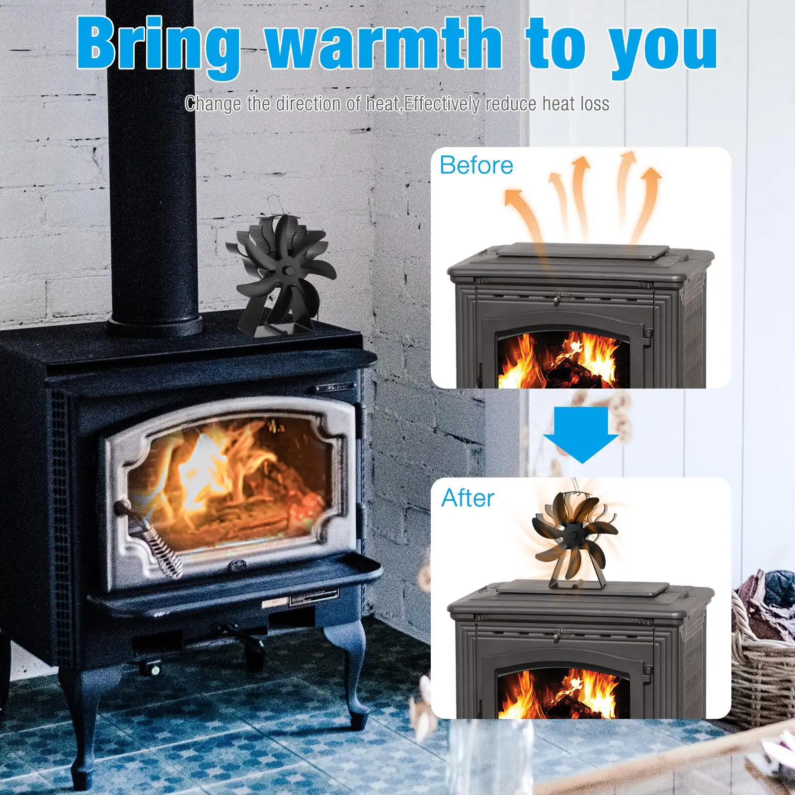 Fan with Temperature Meter fan Fireplace Fan Thermodynamic Furnace Fan for Burner Wood Burning Pellet