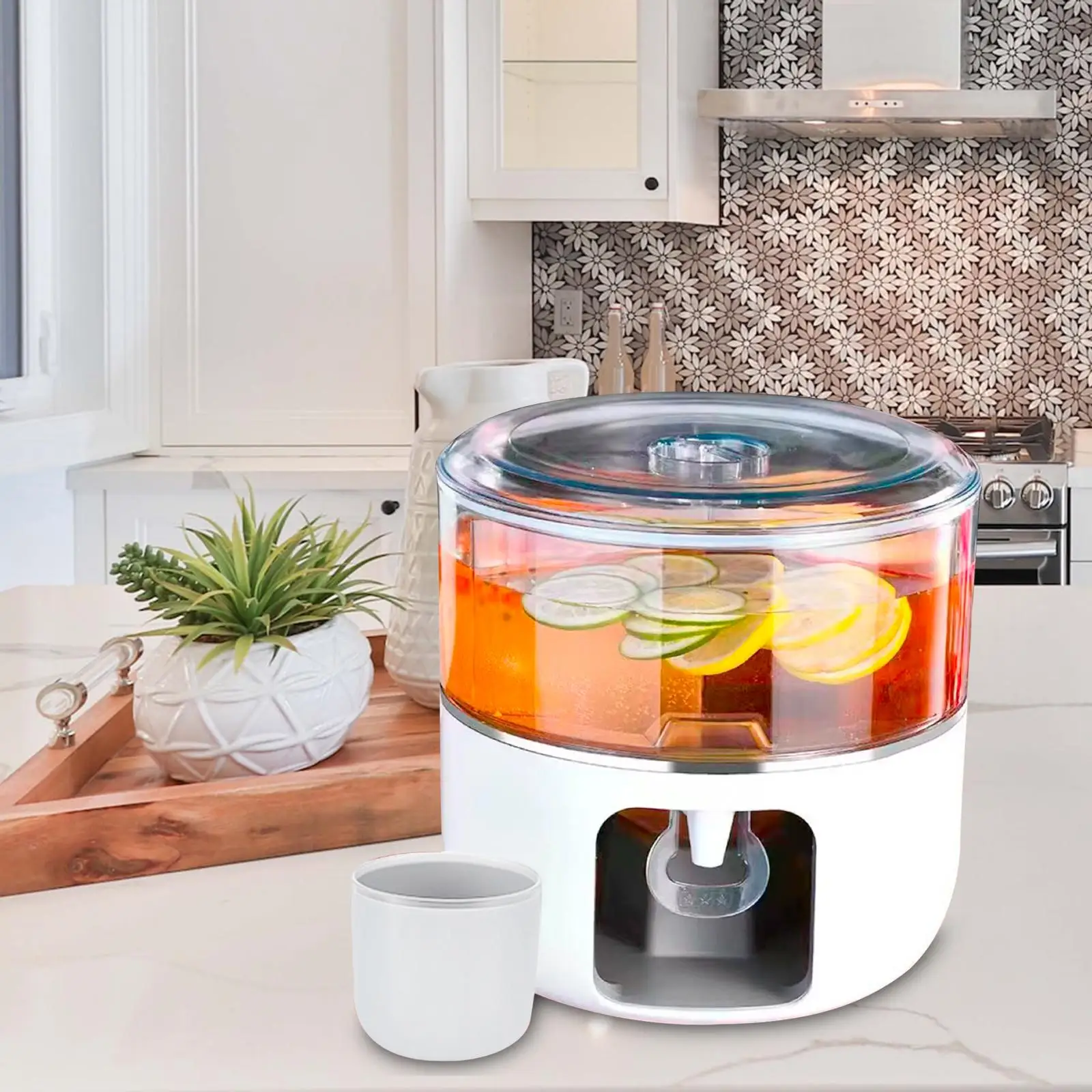 360 Rotating Cold Kettle Leakproof Beverage Bucket 3 Compartment Rotating Drink Dispenser for Restaurant BBQ Party Iced Tea