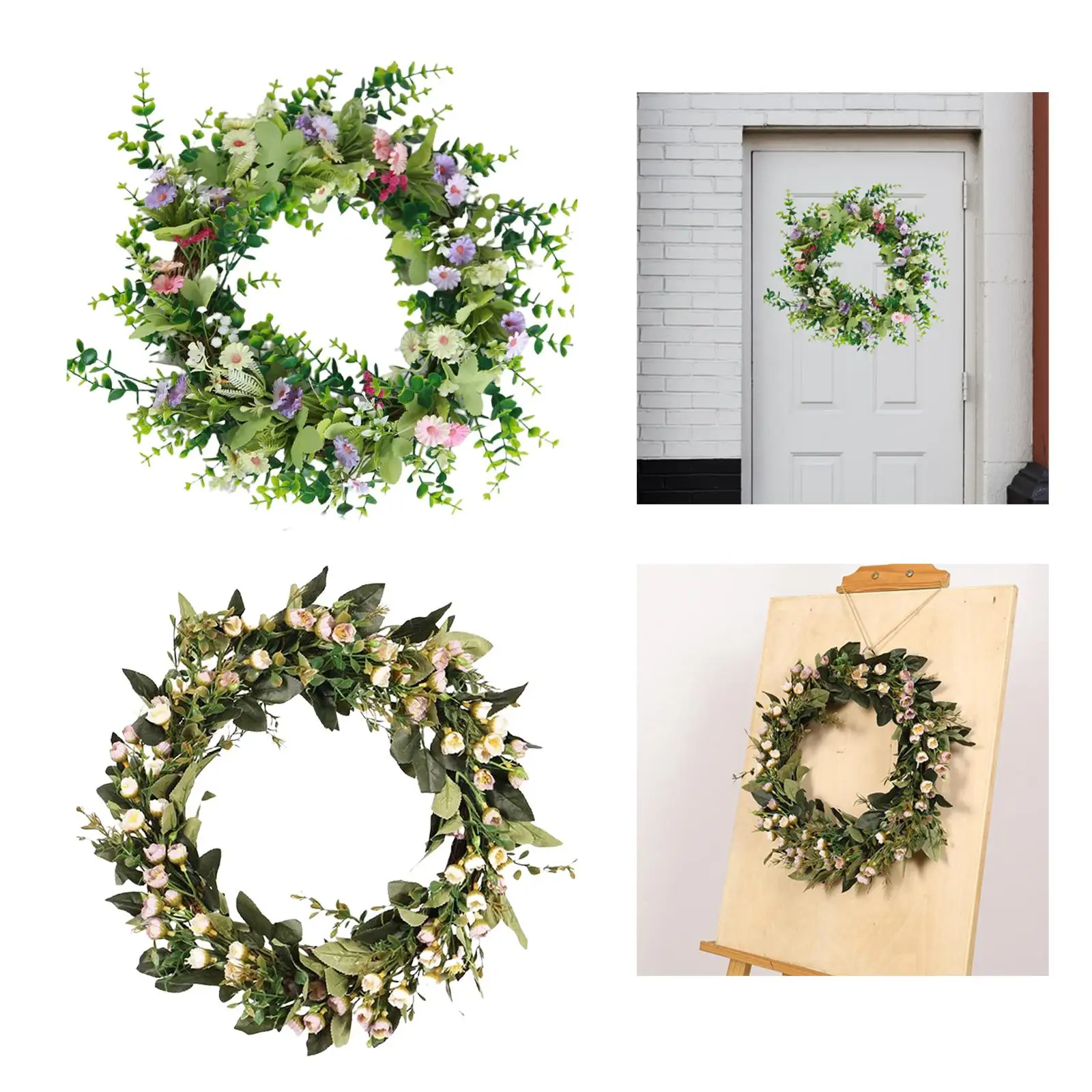 2x Handmade Flower Wreath Spring Garland Home Decor Door Wreath for Party Valentines Home Office Photo Props Decorations