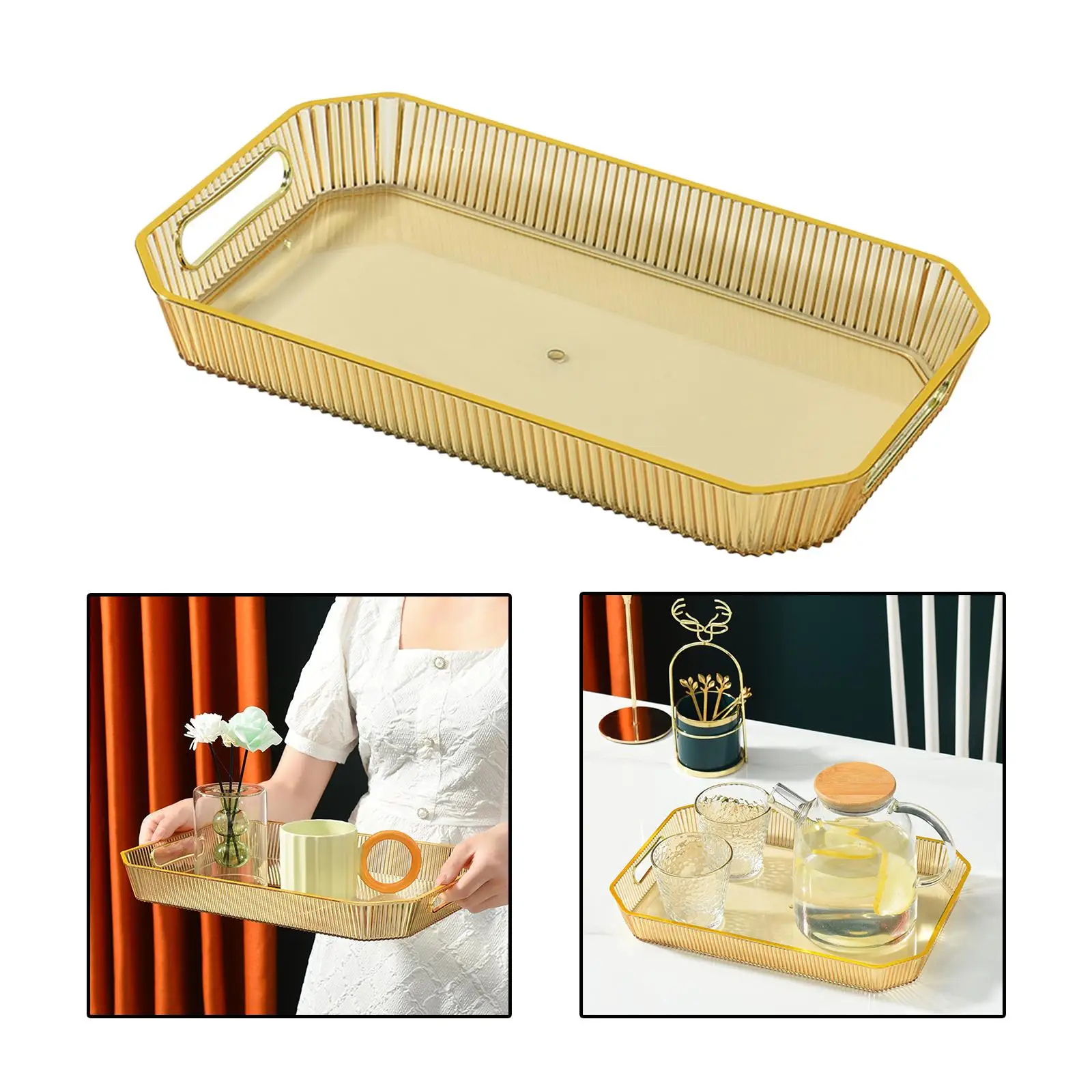Modern Cosmetic Storage with Handles Jewelry Tray for Coffee Table Eating Breakfast Countertop Bathroom Living Room