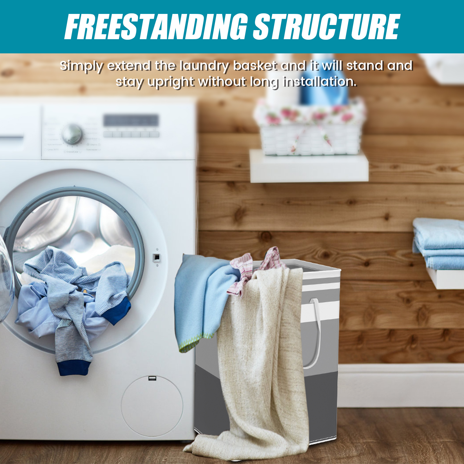 Description Picture 4 of item75L Laundry Basket with Handle Waterproof  Laundry Hamper Large Capacity Foldable Clothes Sundries Organizer Storage Box