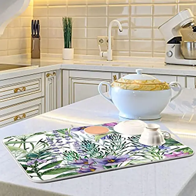 Tappetino per asciugare i piatti a fungo per bancone da cucina-24x18  pollici, tappetino per scolapiatti antiscivolo Super assorbente ad  asciugatura rapida per