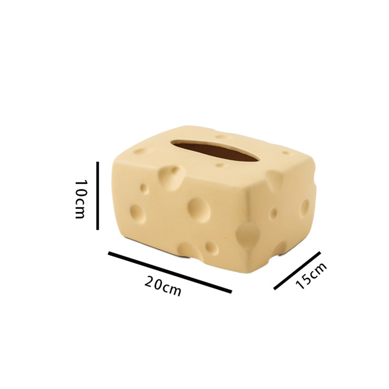 Ceramic Tissue Box Cartoon Cheese Shape Paper Towel Holder Napkin Holder Desktop Storage Box Perforated Cheese Ornament