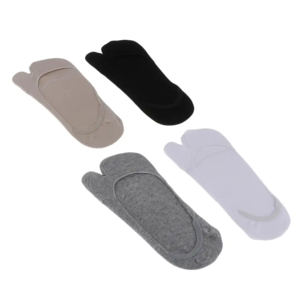 4 Pairs/Set Mixed Solid Color Two Toe Socks Cotton Tabi Socks Casual Boat Socks