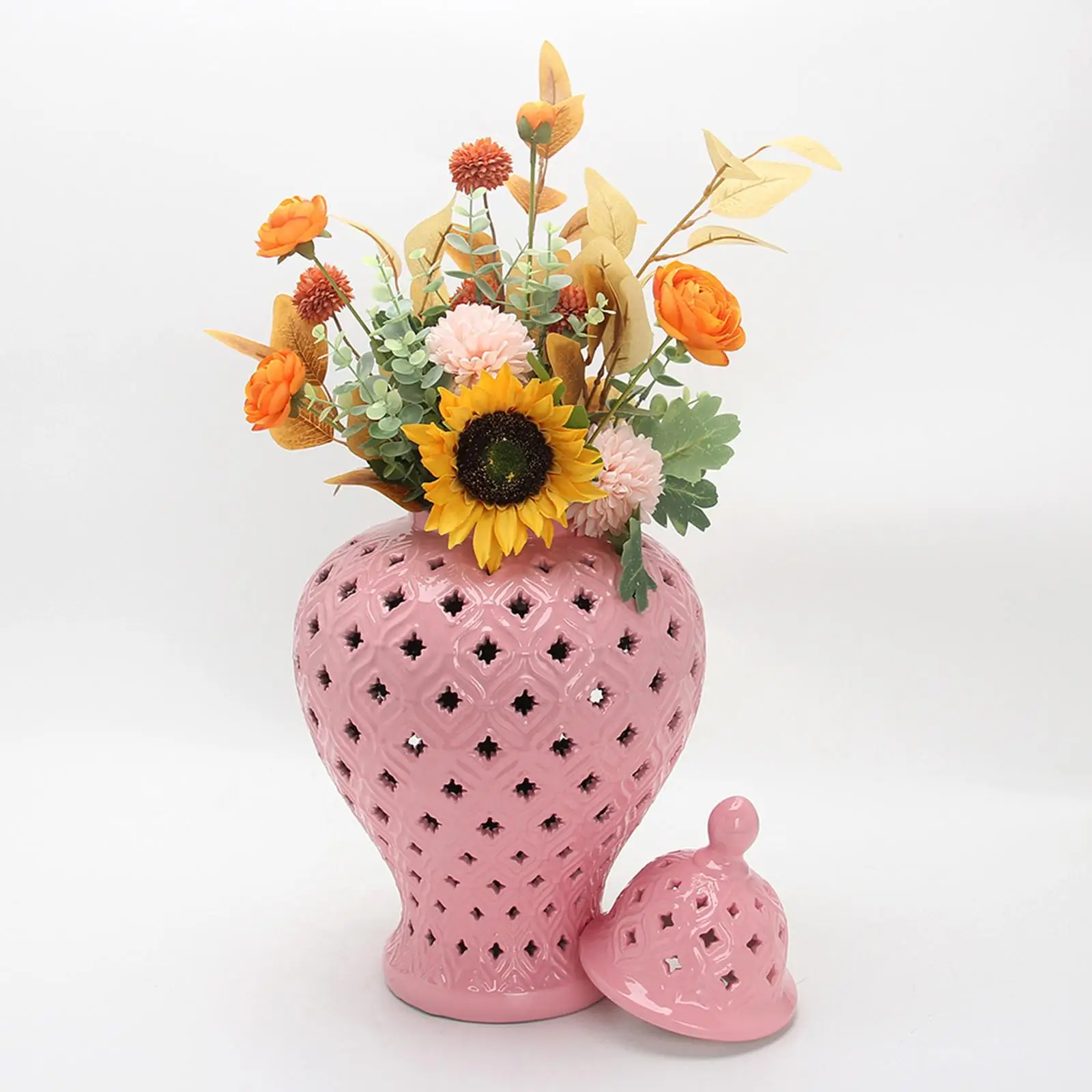 Traditional Ceramic Ginger Jar Flower Vase Storage Jar with Lid Floral Arrangement for Party Wedding Decoration Gift Collection