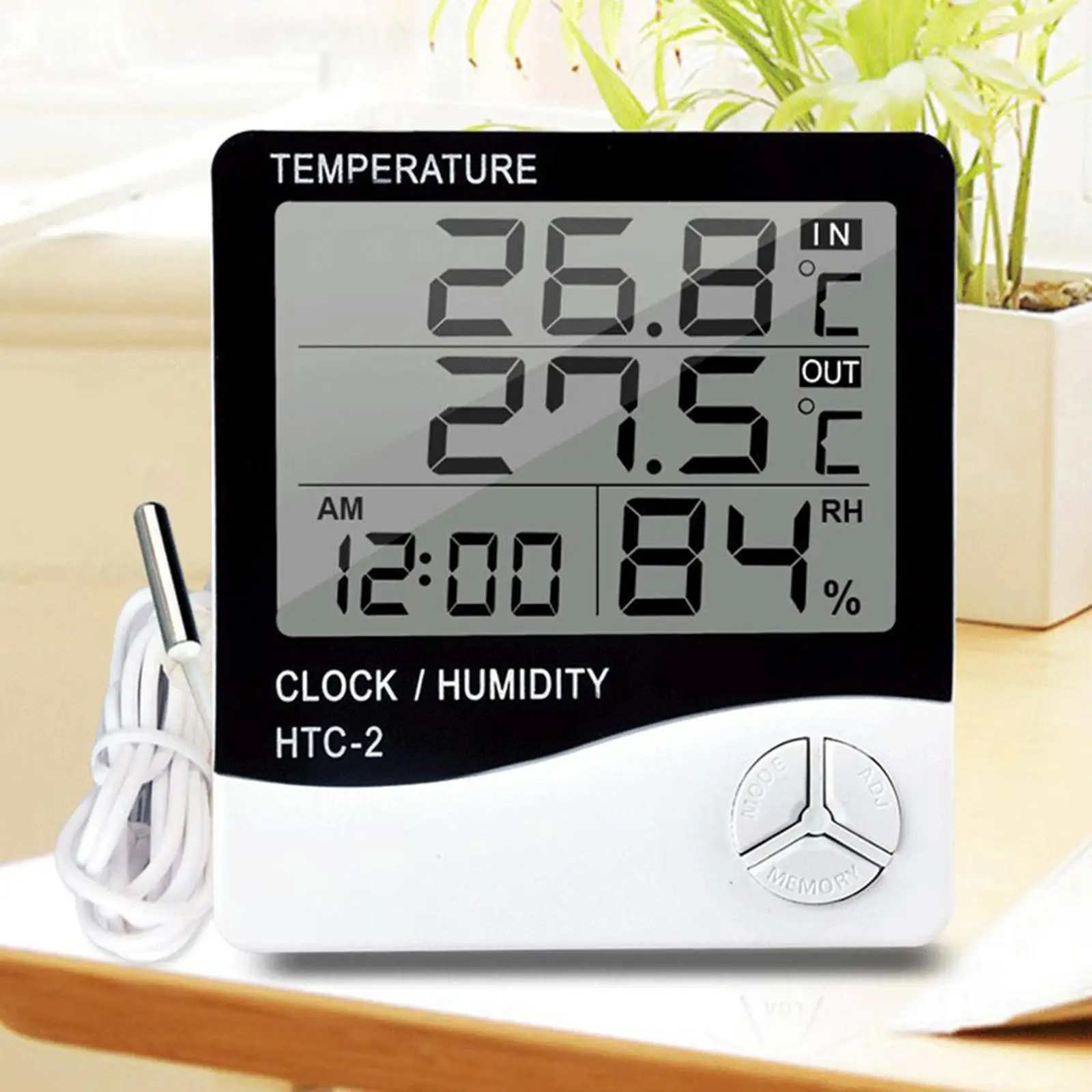 Professional Digital Thermometer Hygrometer Meter Humidity Temperature Clock Large Font Calendar 12/24H for Cellar Closet Indoor