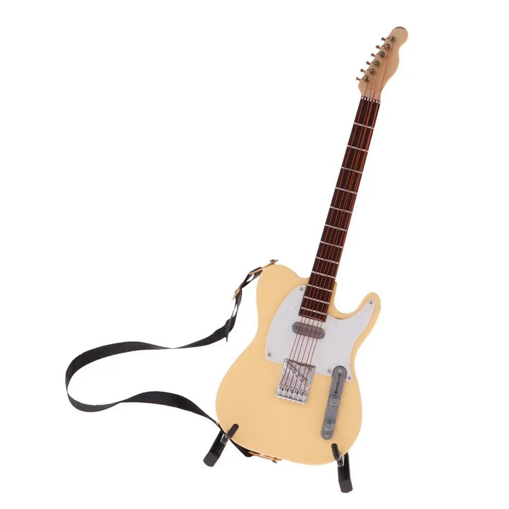 Wooden Electric Guitar Musical Instrument Model for 1/6 Dolls Beige