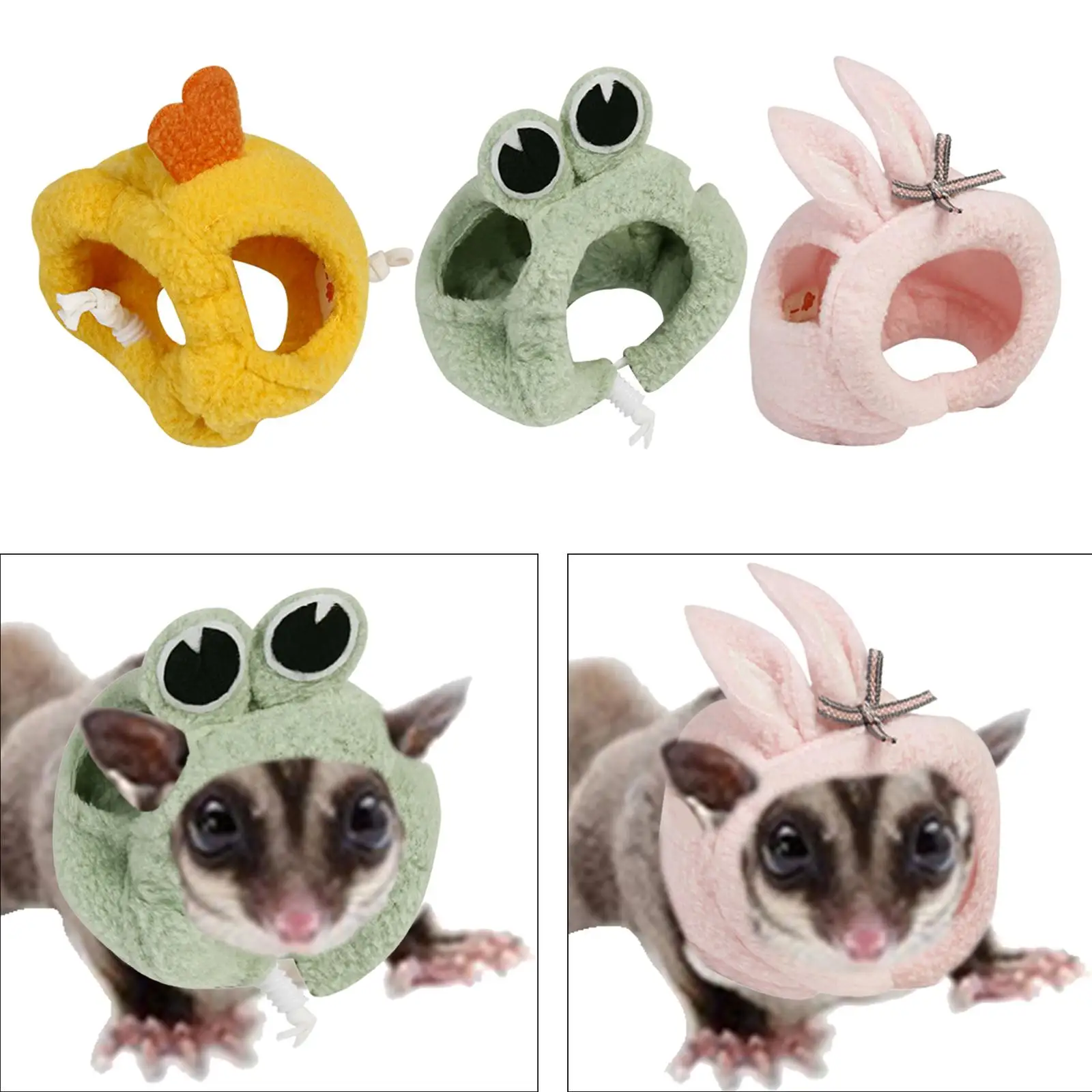 Small Animals Hat with Adjustable Strap Pet Hat Headgear Soft Plush Headwear Hamster Hat for Squirrel, Ferret, Rats, Reptile