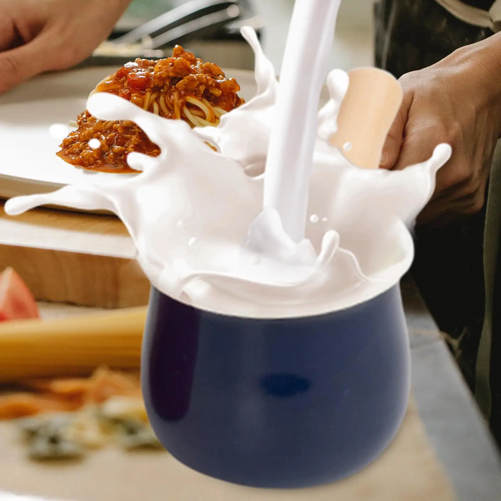 Mini 550ml Enamel Milk Pan Saucepan Butter Melter, Kitchen Multi Purpose Even Heating Pan Pot for Baby Food Boiling Water Noodle