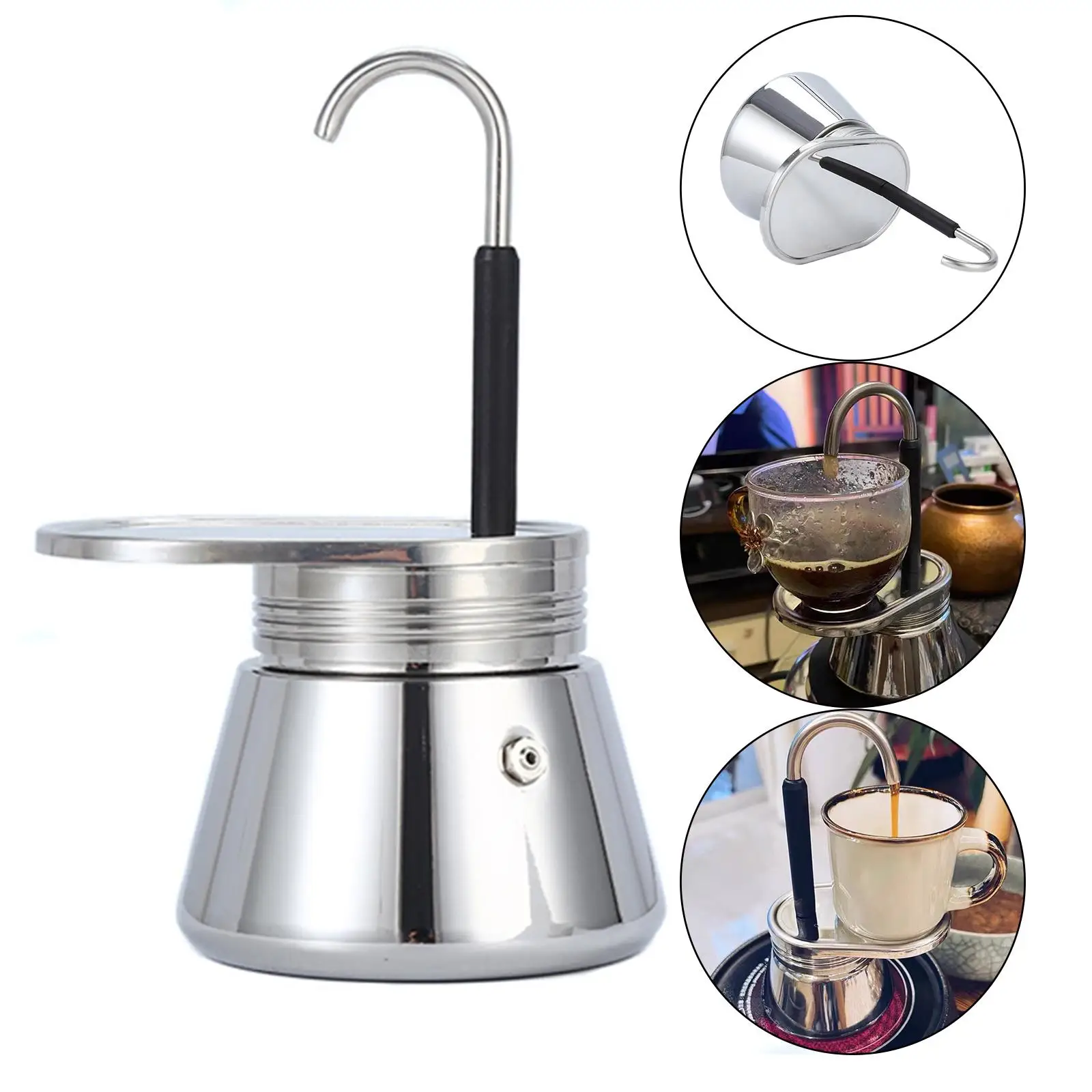 Stovetop Coffee Percolator  Stainless Steel,  Kettle Outdoor with Long Spout Silver  Operate Coffee Making DIY