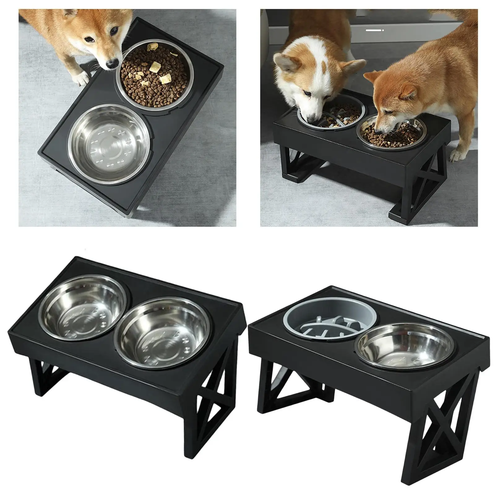 Dog Bowls Stand Feeding Dish Water and Food Bowls Removable Waterer Dispenser Raised Bowls for Kitten Cats