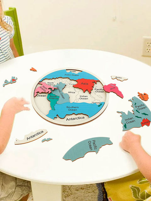 Carte du monde magnétique en anglais pour enfants, éducation précoce,  géographie Leone, jouets de puzzle en bois pour garçons et filles, élèves  de l'école primaire - AliExpress