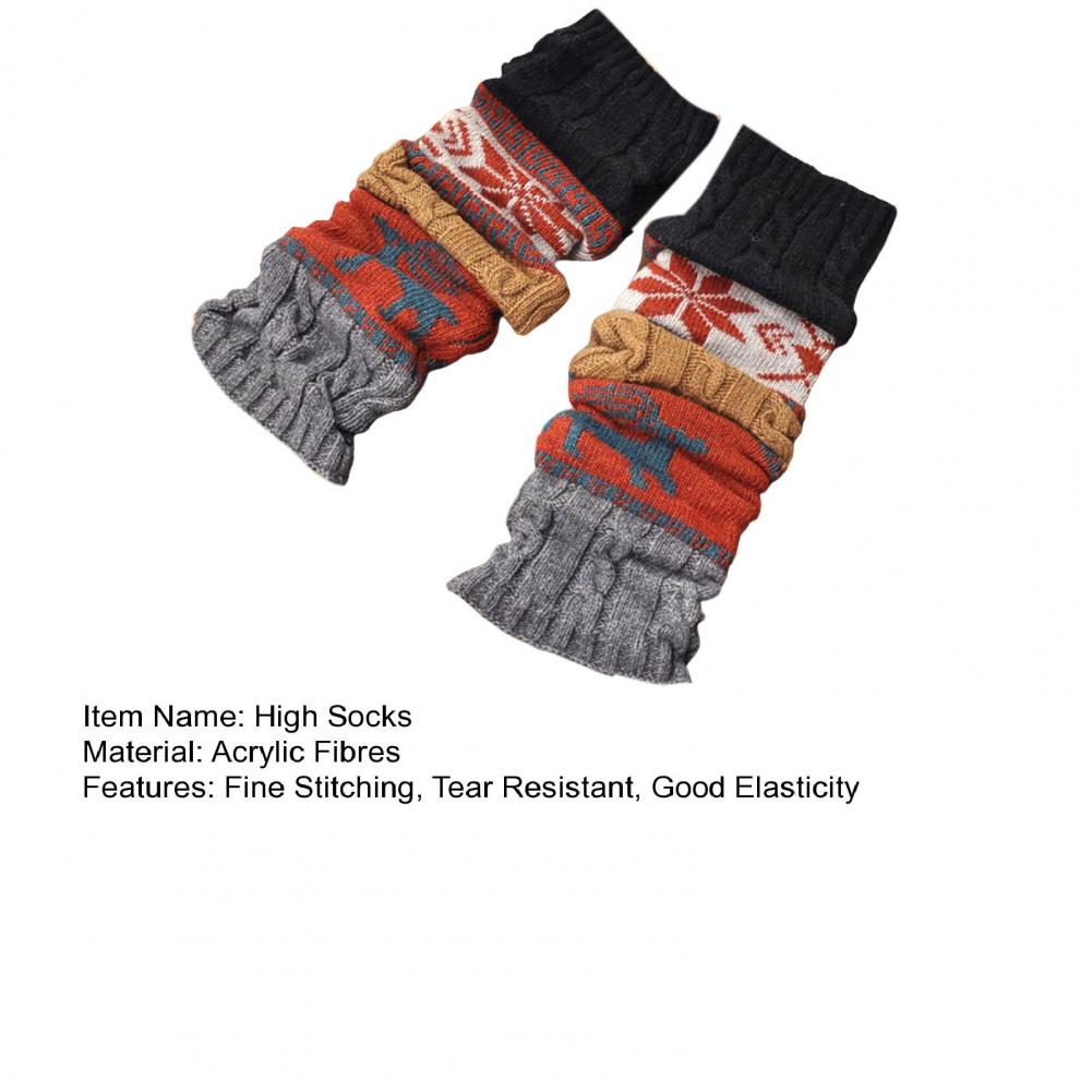 1 Pair Christmas Deer Snowflake Patterns Crochet High Stretchy Knit Knee-High Winter Boot Socks Leg Warmers_voghion.com