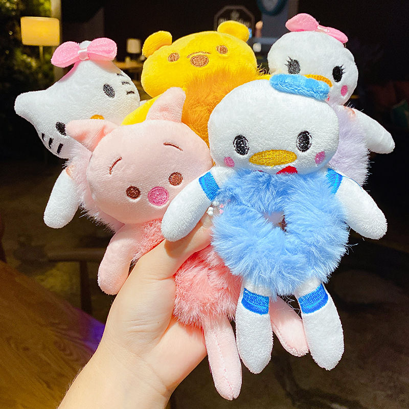 Plush Hair Band Animal Cute Bear Elastic Ponytail Holder Accessories For Woman Girl Hair Tie Kawaii Plush Toy Scrunchie Animal