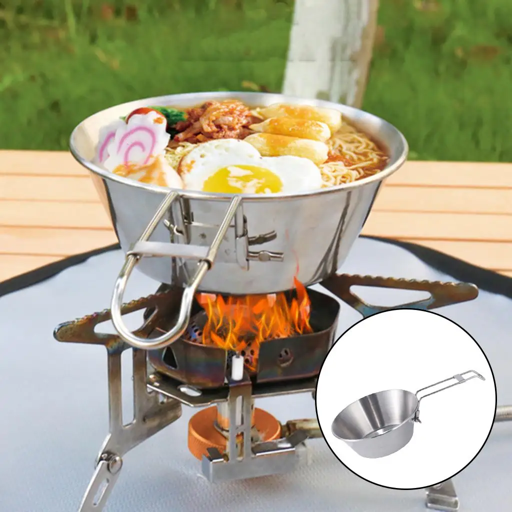 Ultralight Folding Bowl Stainless  Tableware Camping Gear with Handle Campfire Kettle Food Container Stockpot for Outdoor