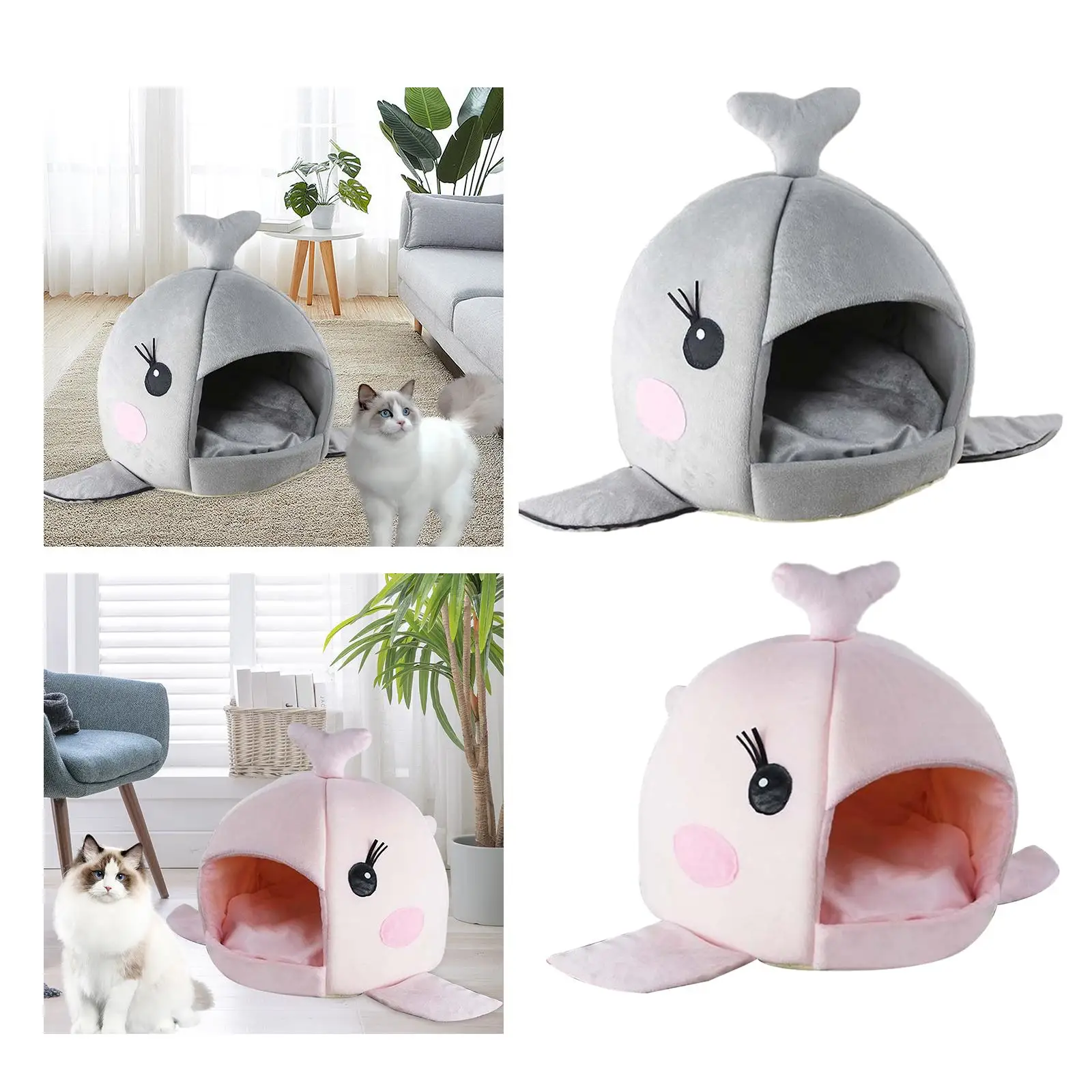 Cat Cave Bed Shark Shaped Removable Mat Friendly Nonslip Sleeping Bed for Cats and Small Dogs Comfortable Kitten Bed Cat House