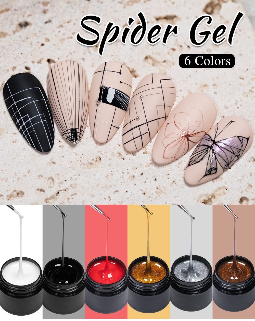 Description Picture 2 of itemBOZLIN Spider Wire Gel No Sticky Layer UV LED Painting Drawing Lining Gels Polish For Nail Design Rose Gold Color Nail Manicure