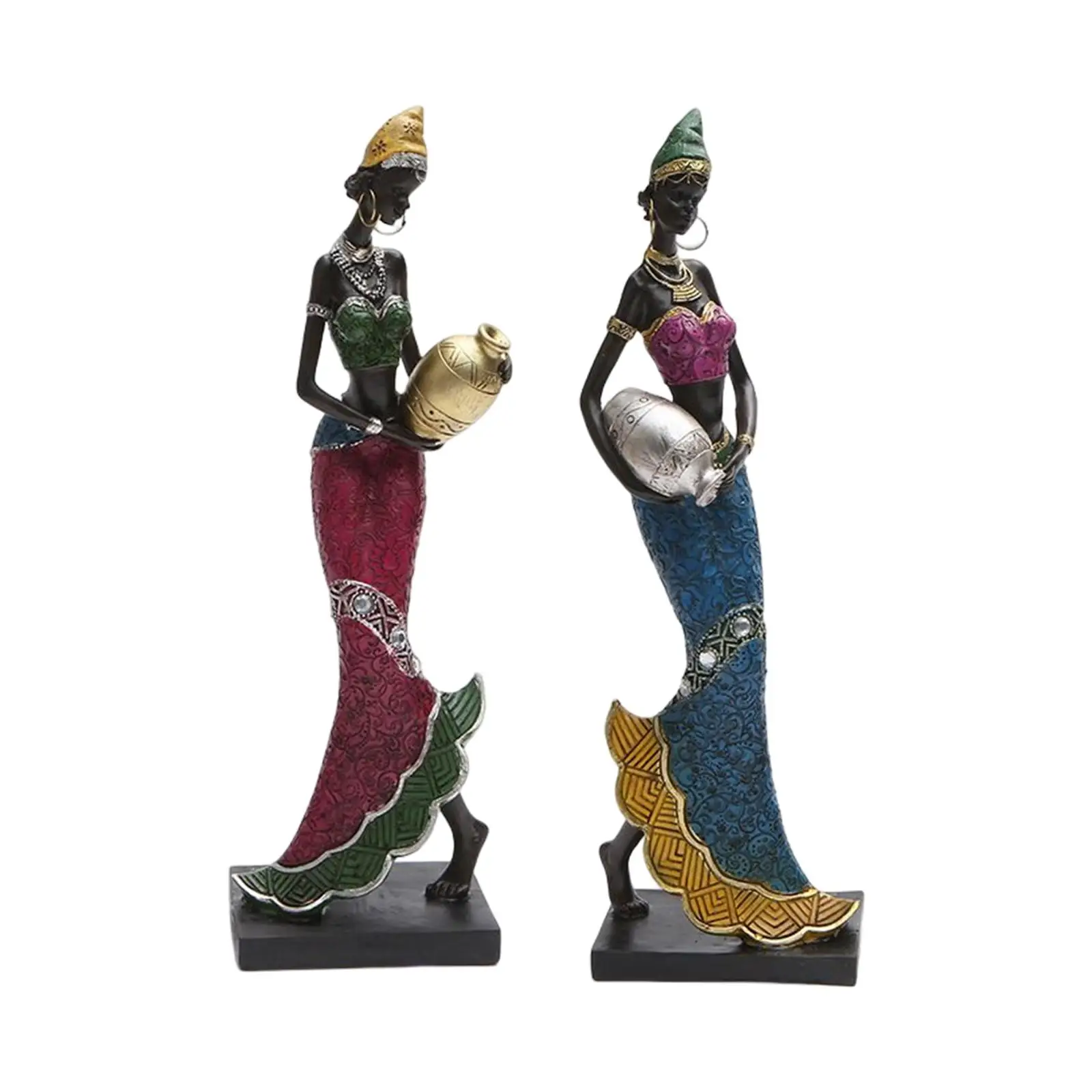 Elegant African Figurine Desktop Decoration Collections Artwork Craft Sculpture Abstract Tribal Women Statue for TV Cabinet Home