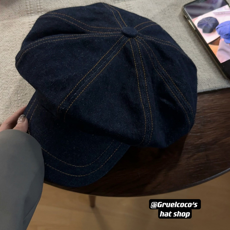 Koreanische Neue Denim Baskenmütze Frauen Frühling und Herbst Retro Große Kopfumfang Wolke Hut Mode Lässig Achteckigen Maler Kappe – Detail 5