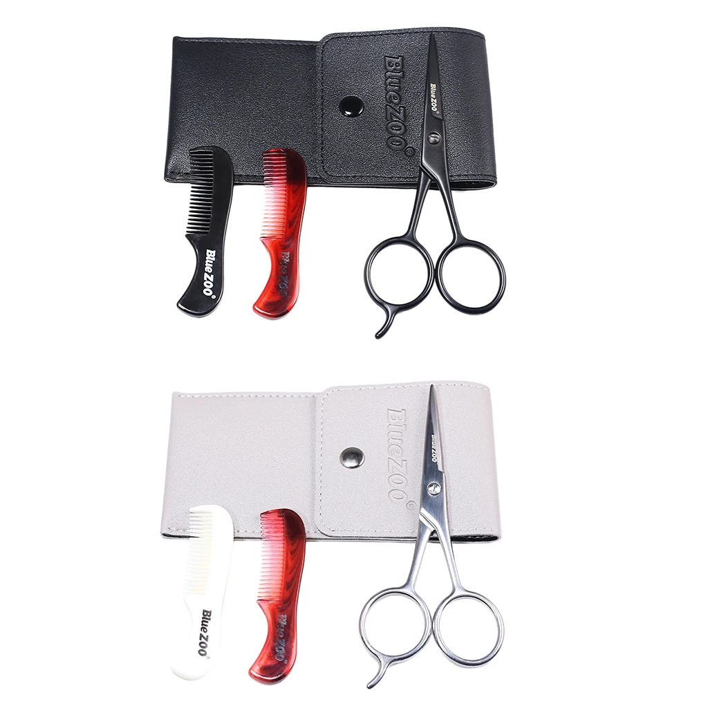 Set of 3 Portable Men Beard Nose Facial Hair Eyebrow Cutting Scissor Anti-static Combs Set