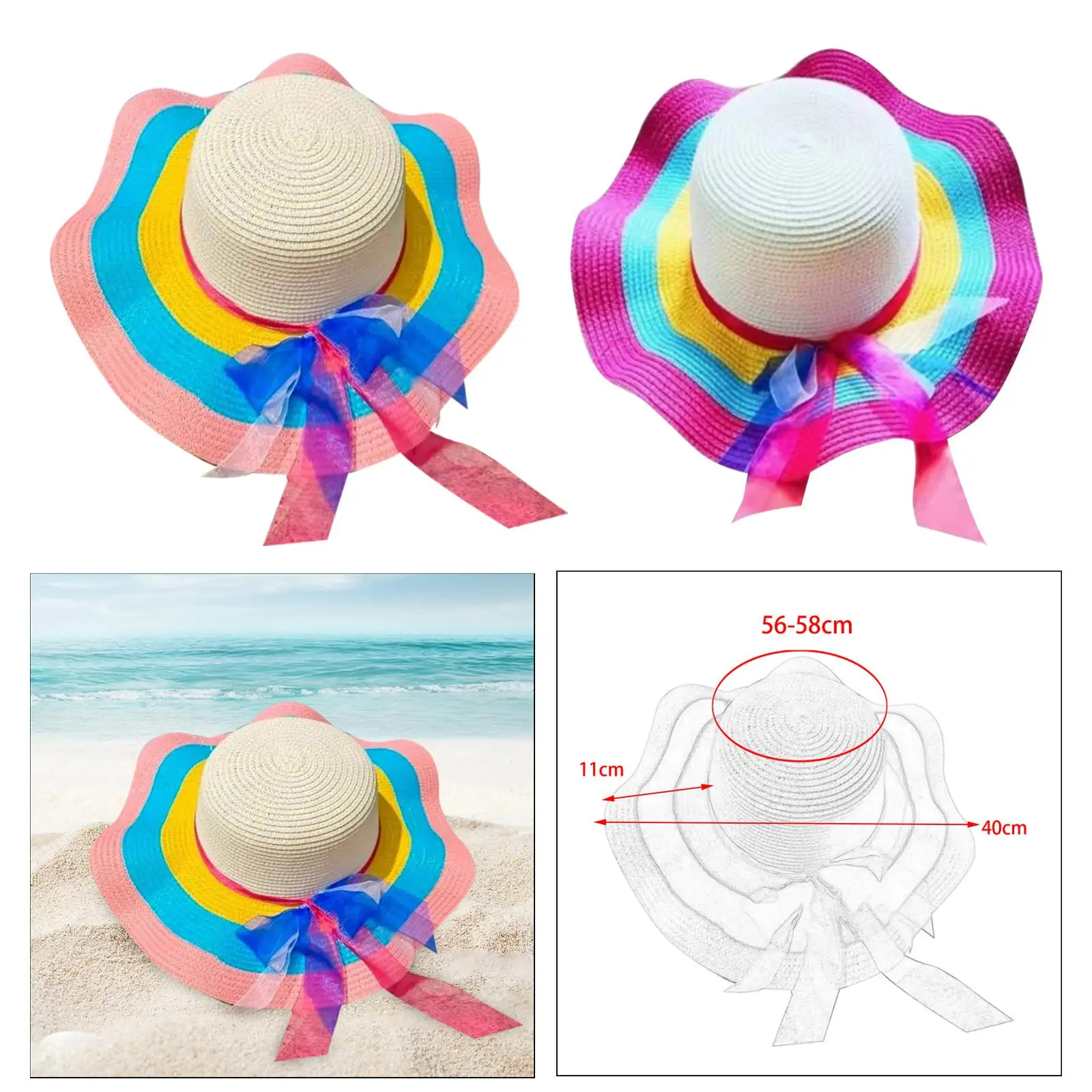 Women Wide Brim Straw Hat Romantic with Bow Knot Sun Protection Hat Beach Hats for Commuting Hiking Short Trips Outdoor Camping